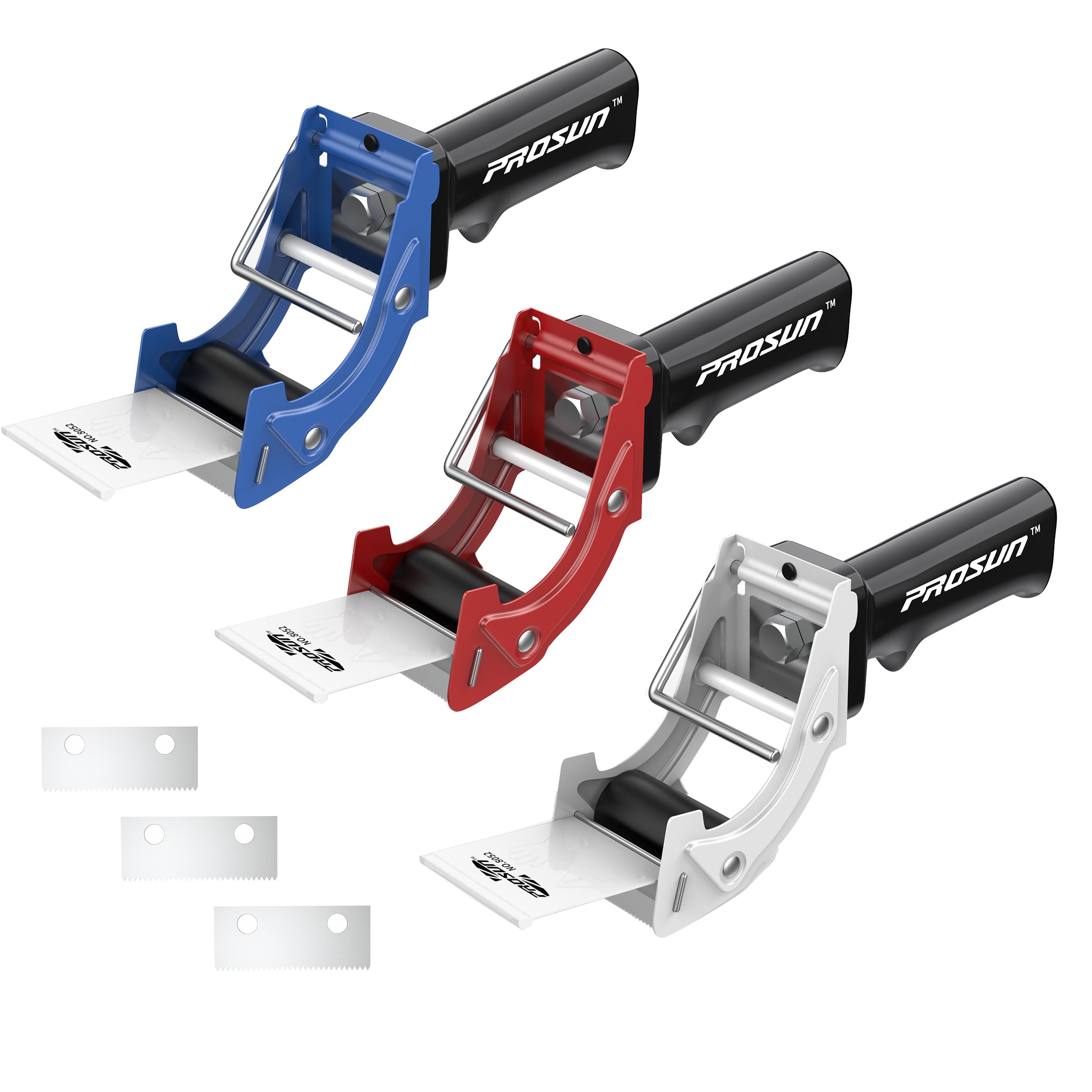 Confezione da 3 pistole per nastro da 5,1 cm per scatole di imballaggio, dispenser di nastro adesivo con carico rapido per imballaggi e sigillatura di scatole, durata industriale (blu, bianco,