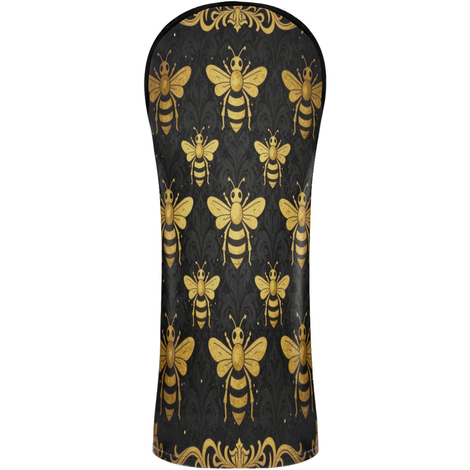 Golf Club Head Cover Headcover with Interchangeable No. Tags for Woods and Driver Fairway Hybrid Queen Bee Black Golden Vintage1