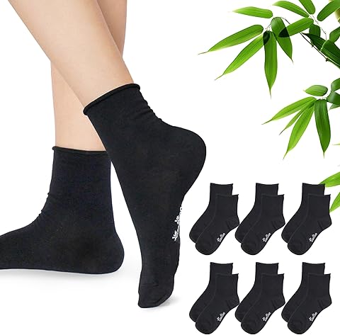 SHANN BambúSoft-Calcetines antiolor, Blanco y negro,diseño sin elásticos que no aprieta, comodo y transpirable,suave con composicion de 90% deviscosabambu, ideal para uso diario