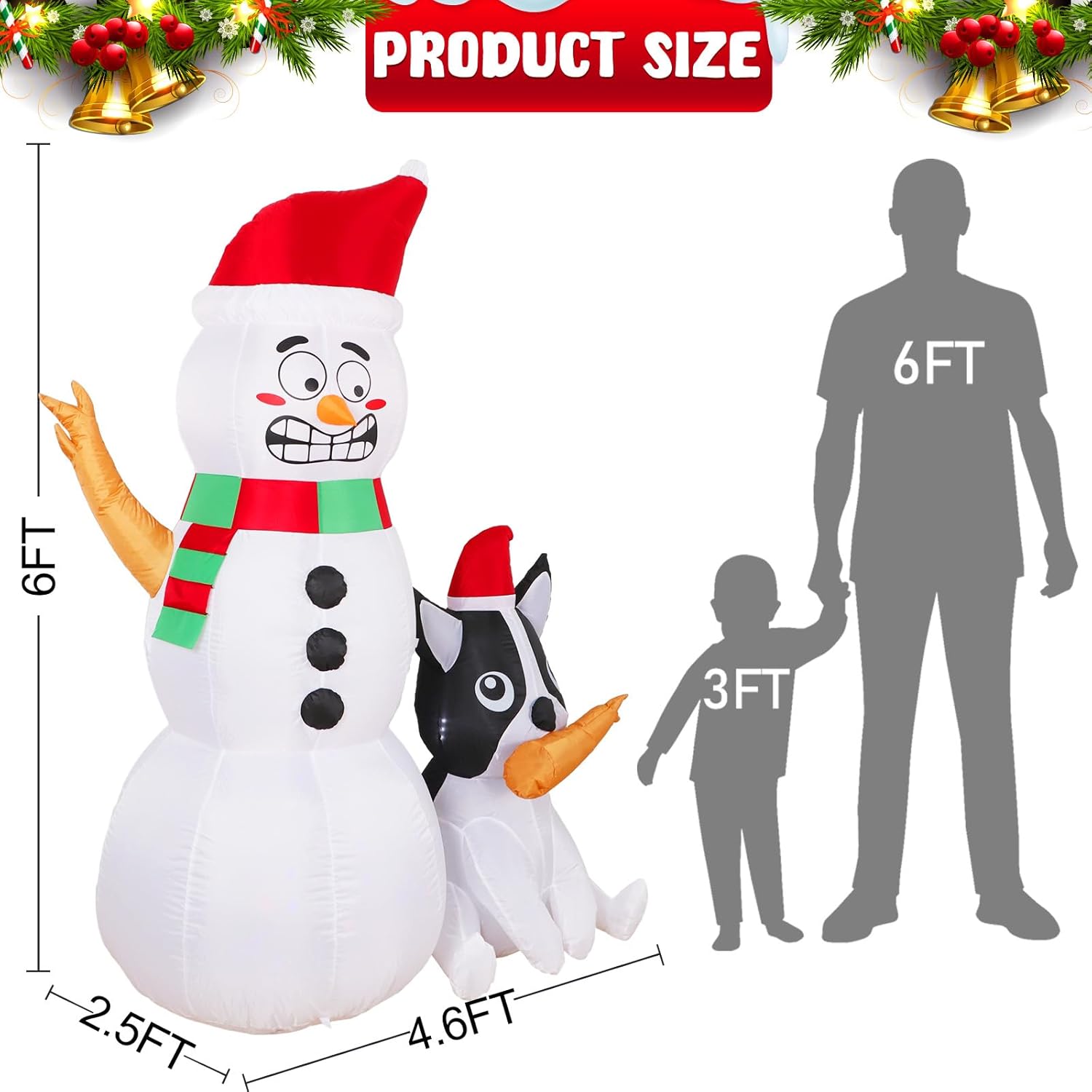 AerWo 6ft Christmas Inflatables Outdoor Decorations, Funny Inflatable Snowman with Dog, Blow Up Yard Decorations with Rotating LED Lights