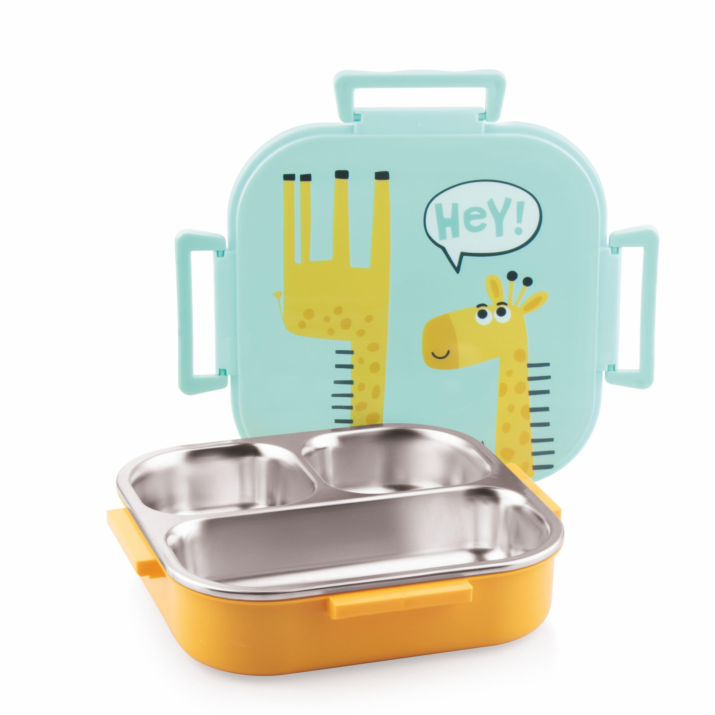 WARMEO Jerry Insulated Lunch Box with Three Compartment BPA Free, Kids Lunch Box,Food Grade Ideal for School, Picnic, Office & Outdoor - 500ml Giraffe, Stainless Steel