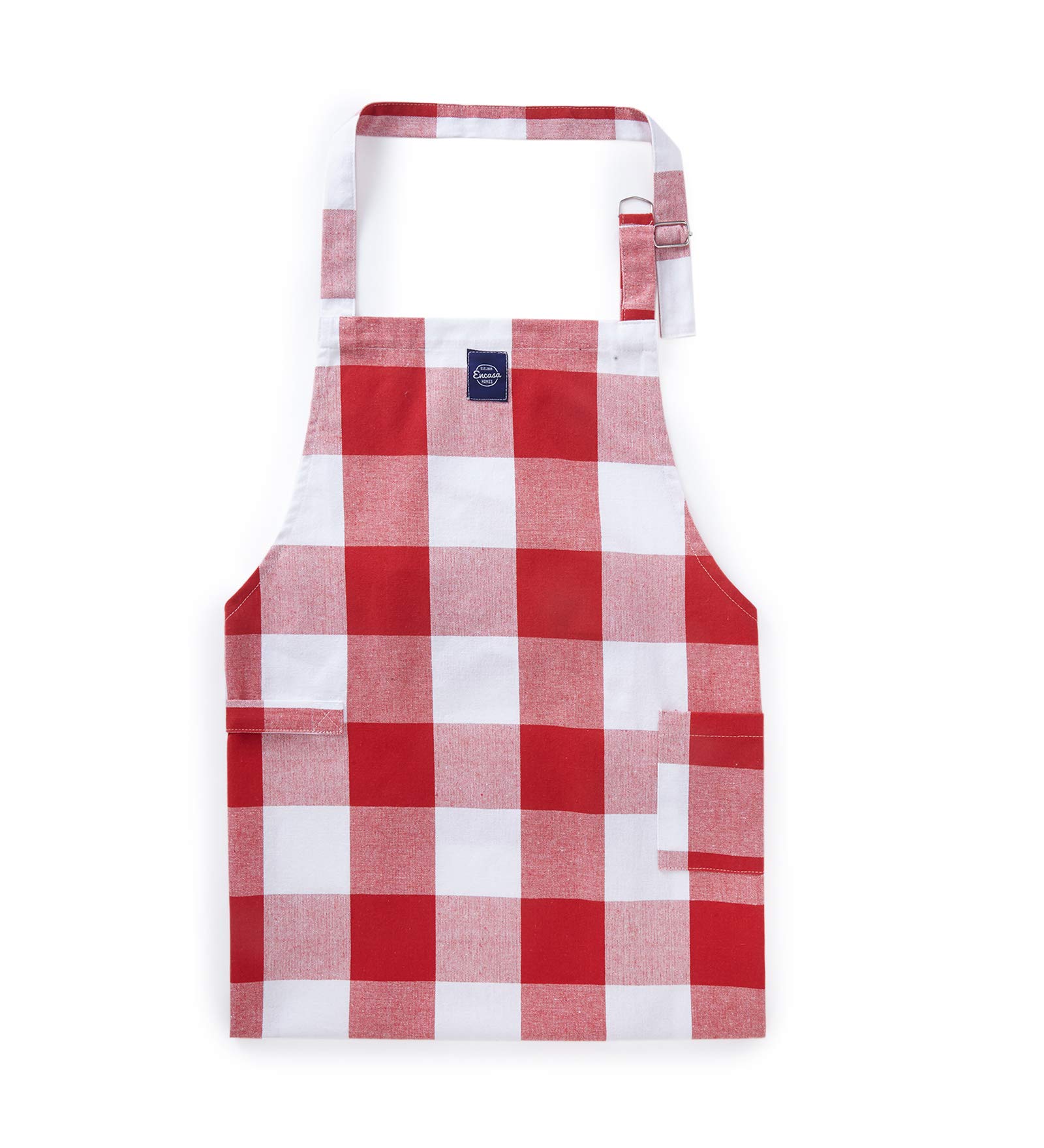 Encasa XO Adjustable Kitchen Cotton Apron With Pockets & Towel Holder Of Size 68x85 cm (Buffalo Red Checks) for Men & Women Chefs For Cooking & Baking in Home, Restaurants & Barbeque