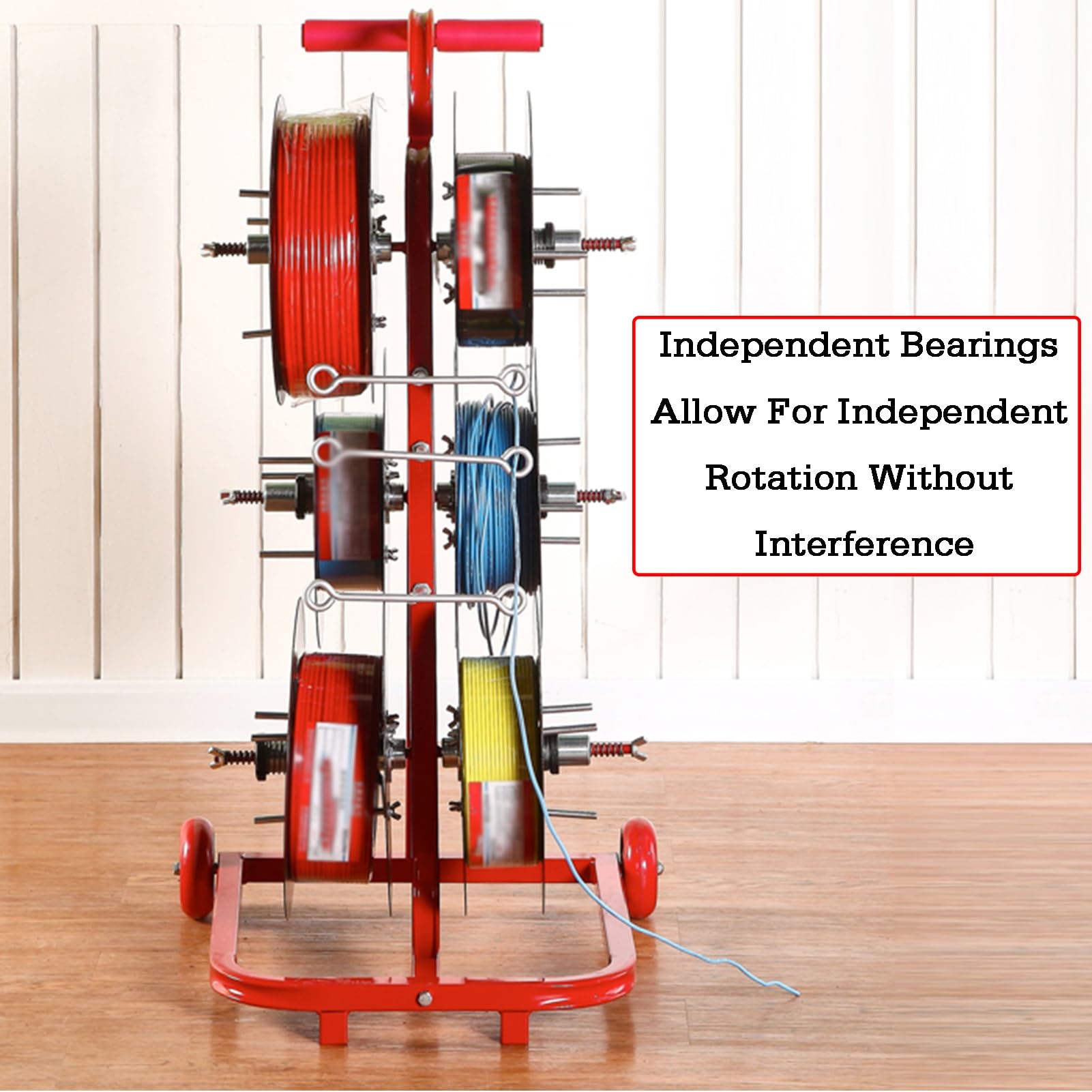 Supporto per bobina, dispenser per cavi multi-bobina per stoccaggio e distribuzione di cavi in fabbrica sul posto di lavoro industriale