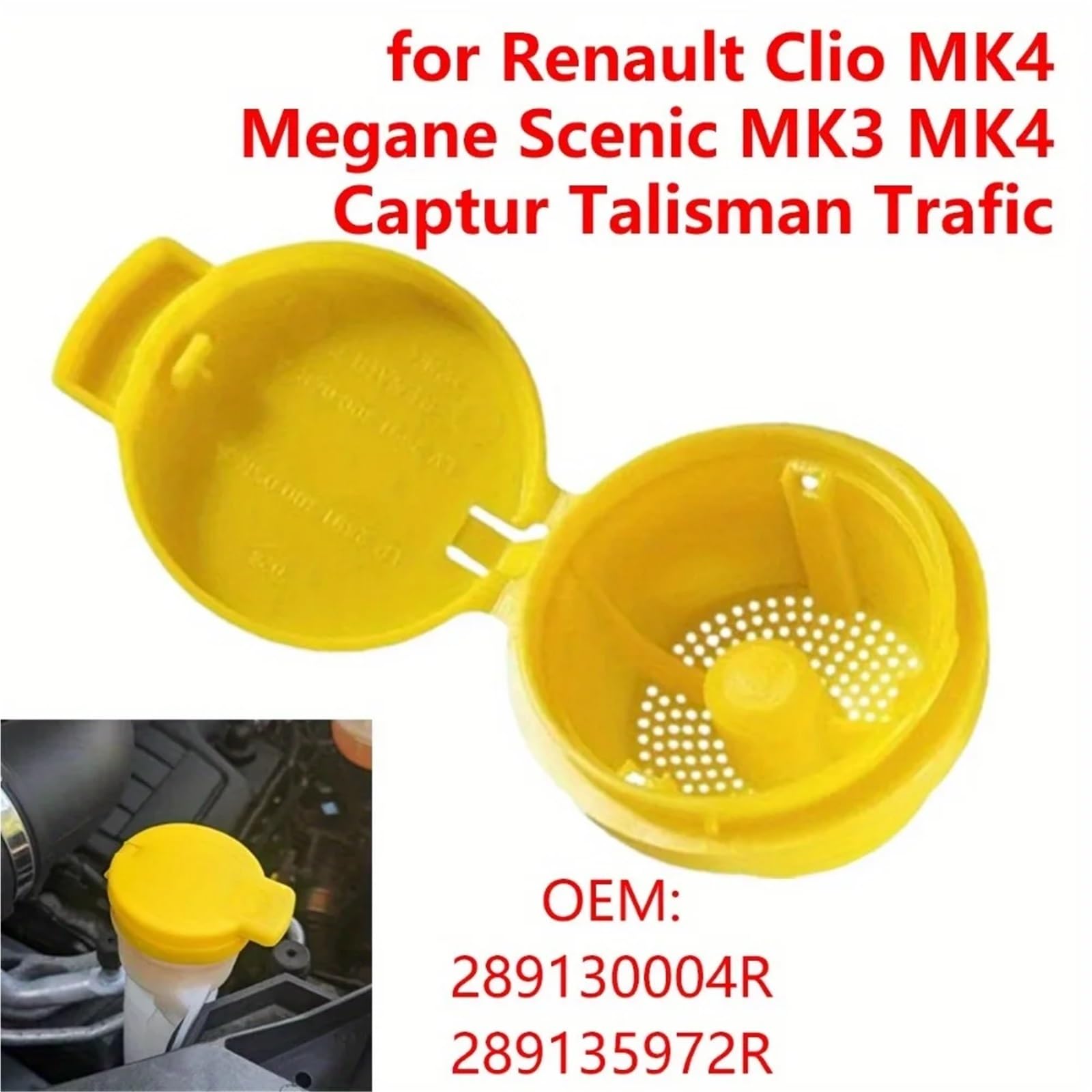 Tapa, depósito de combustible Tapa del depósito de líquido lavaparabrisas 289130004R, compatible con Renault Clio MK4 Megane Scenic MK3 MK4