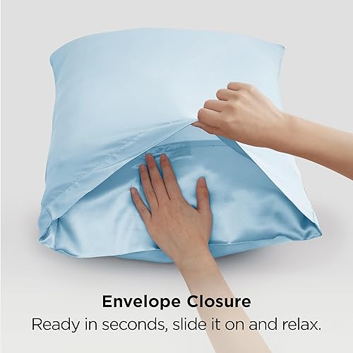 Miniatura 8 de Bedsure - Fundas de almohada de satén, similares a fundas de almohada de seda, tamaño Queen, juego de 2, funda de almohada para dormir para mujeres