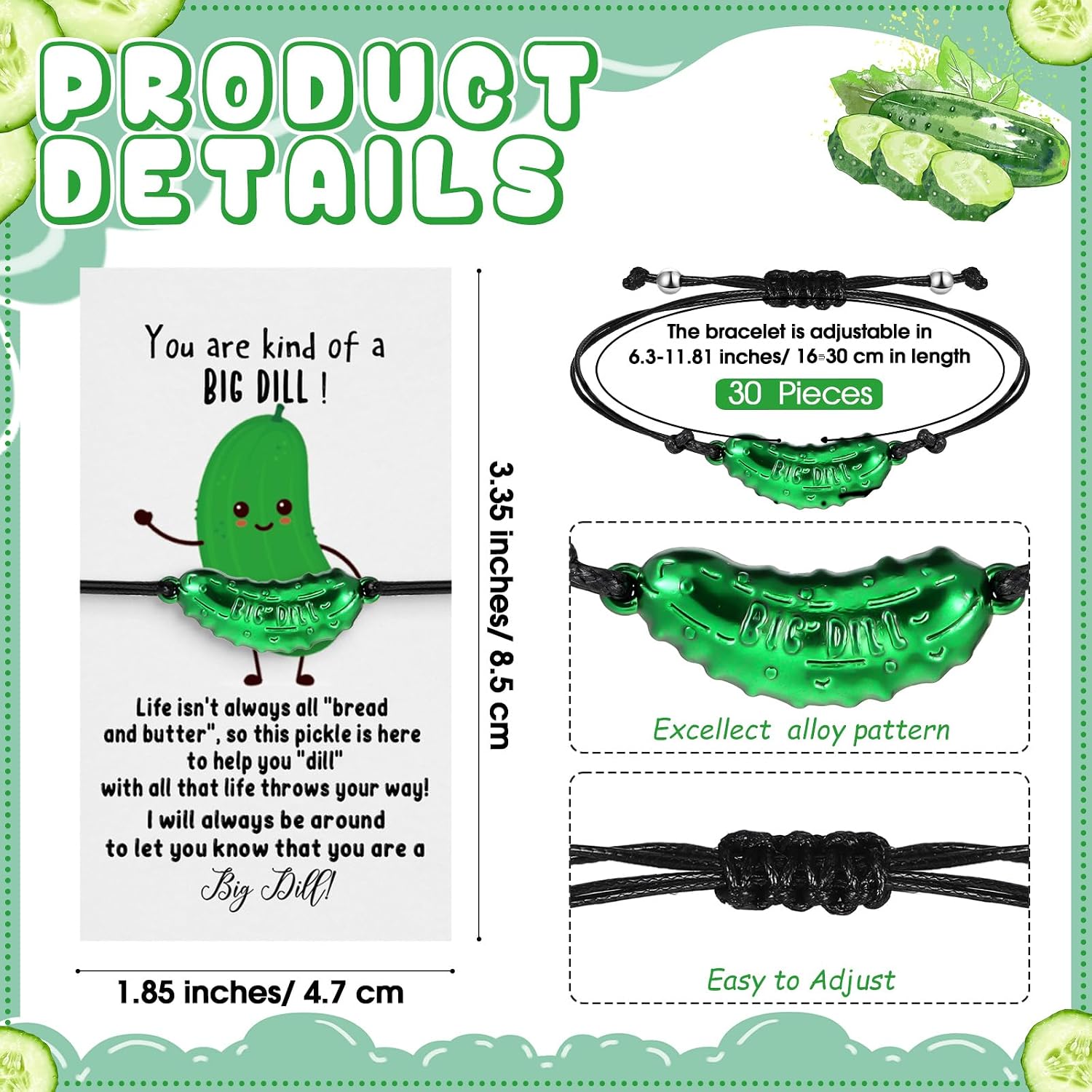Sasylvia 30 Set Positive Pickle Bracelet Gifts with Inspirational Card image 2