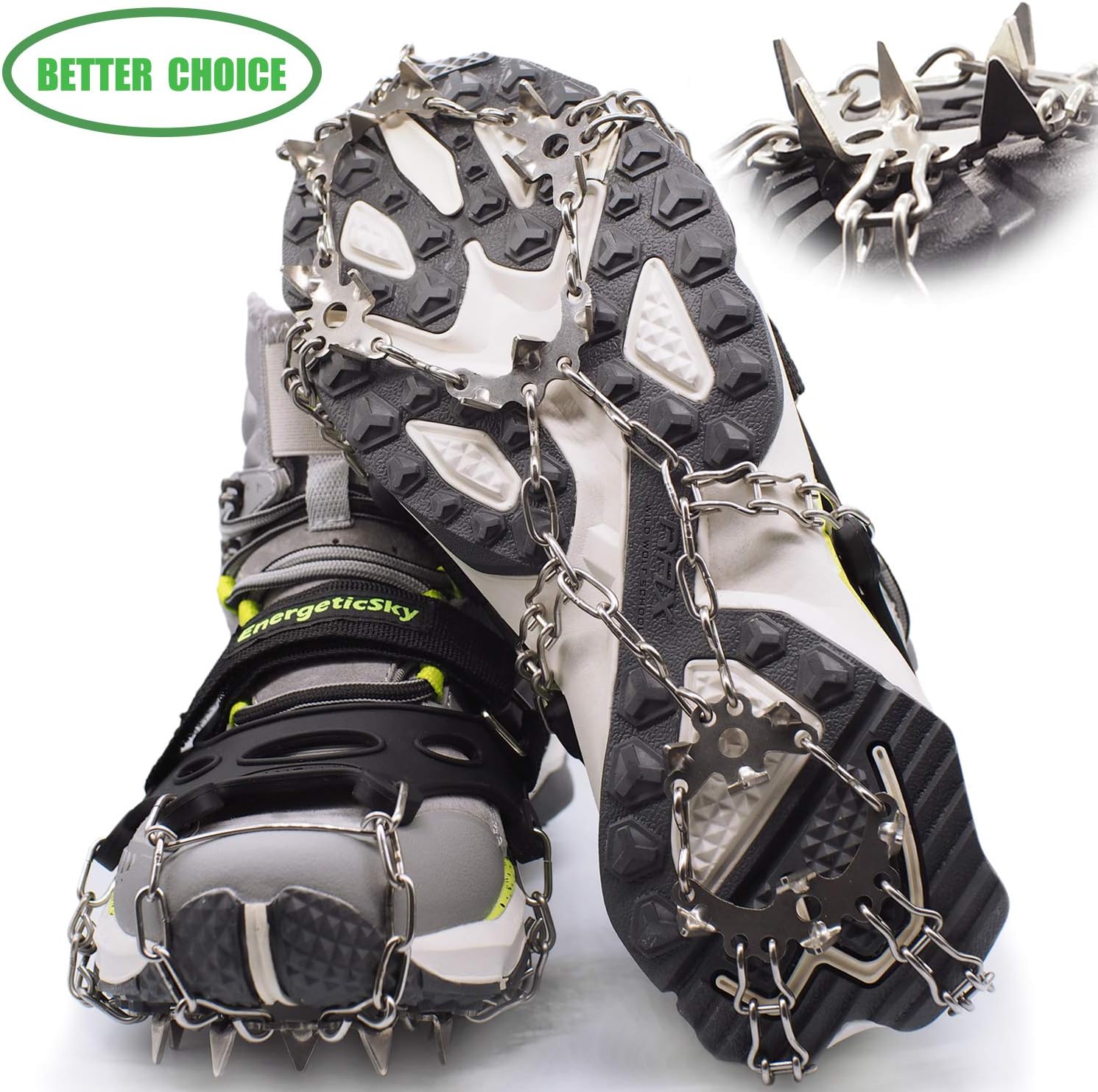 LYSHION Crampons for Shoes,Anti-Slip Traction Ice Cleats Snow Grips with 19 Spikes Stainless Steel for Walking,Jogging,Climbing,Hiking