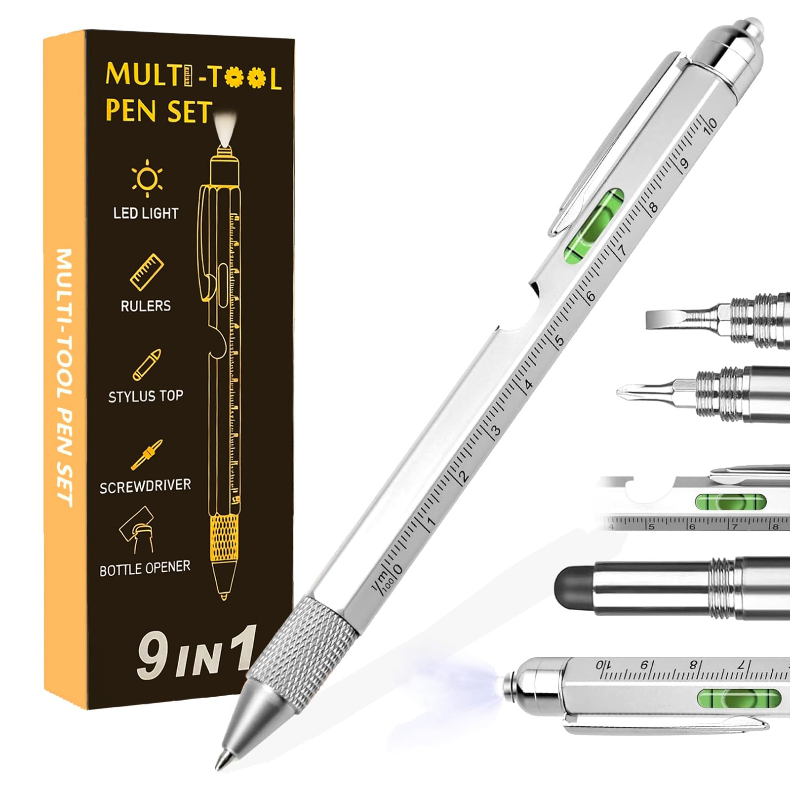 Valentines Gifts for Him Men, 9 in 1 Multi Tool Pen Gadgets Stocking Stuffers, Practical Gifts for Dad Husband Boyfriend, Cool Mens Gifts for Christmas Birthday Anniversary Fathers Day