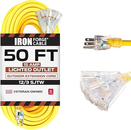 Cable de extensión iluminado con 3 salidas de alimentación eléctrica, cable amarillo 123 SJTW varias longitudes para elegir.