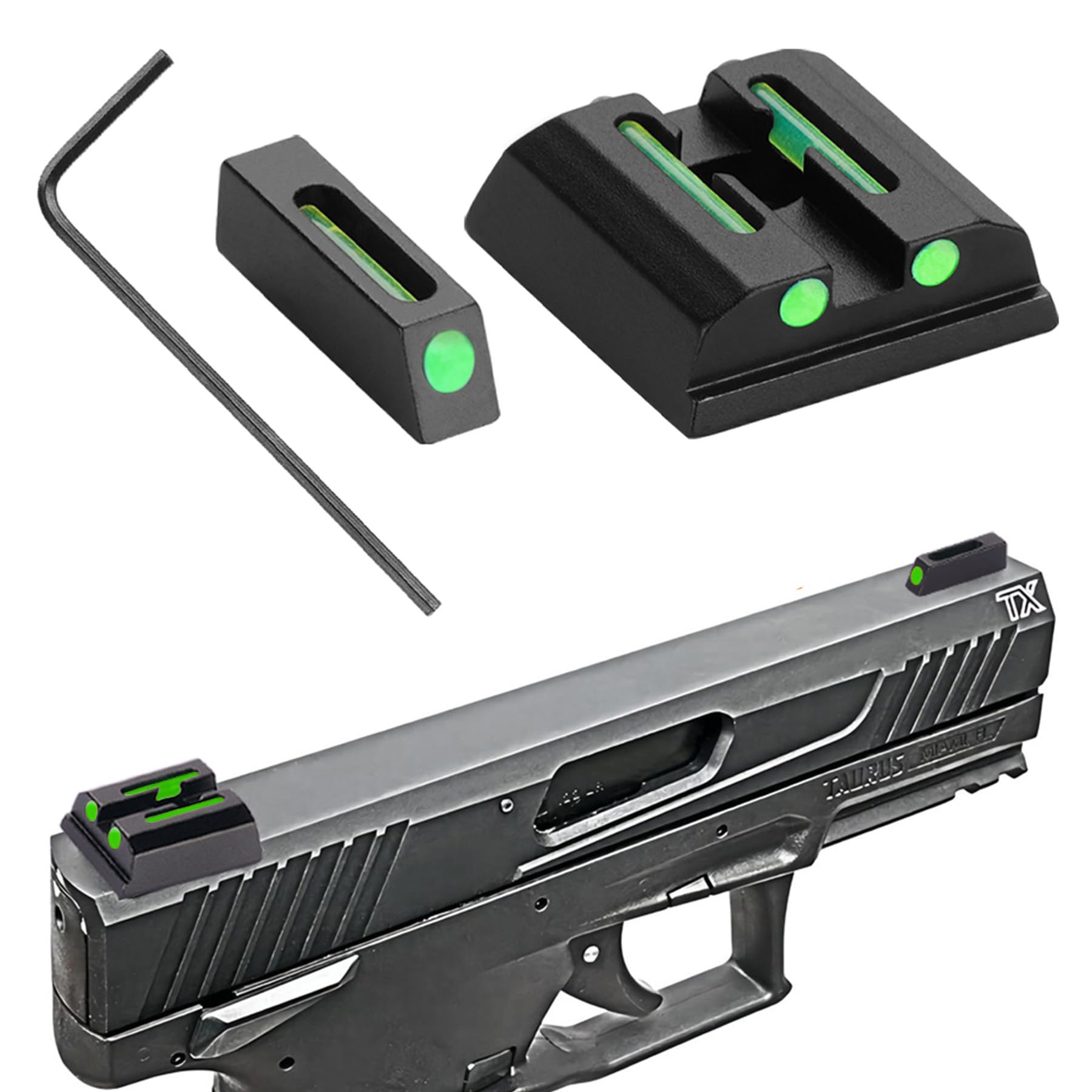 GLKTRS No-Tritium Fiber Optic Red/Green Sights for Pistol Taurus G2C, PT111, G3 w/o, TX22, G2, 709, G2S, PT140, 740, Taurus G2C Accessories Sights Set (Green)