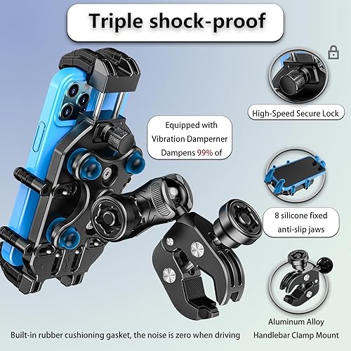 Miniatura 2 de Soporte de teléfono para motocicleta con amortiguador de vibraciones y bloqueo seguro de alta velocidad, antirrobo, ATV, scooter, manillar de