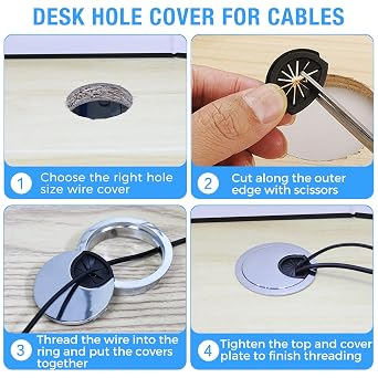 Desk Grommet 2-1/16 (53 mm), 2 Pcs Flat Black Desk Cord Hole Cover
