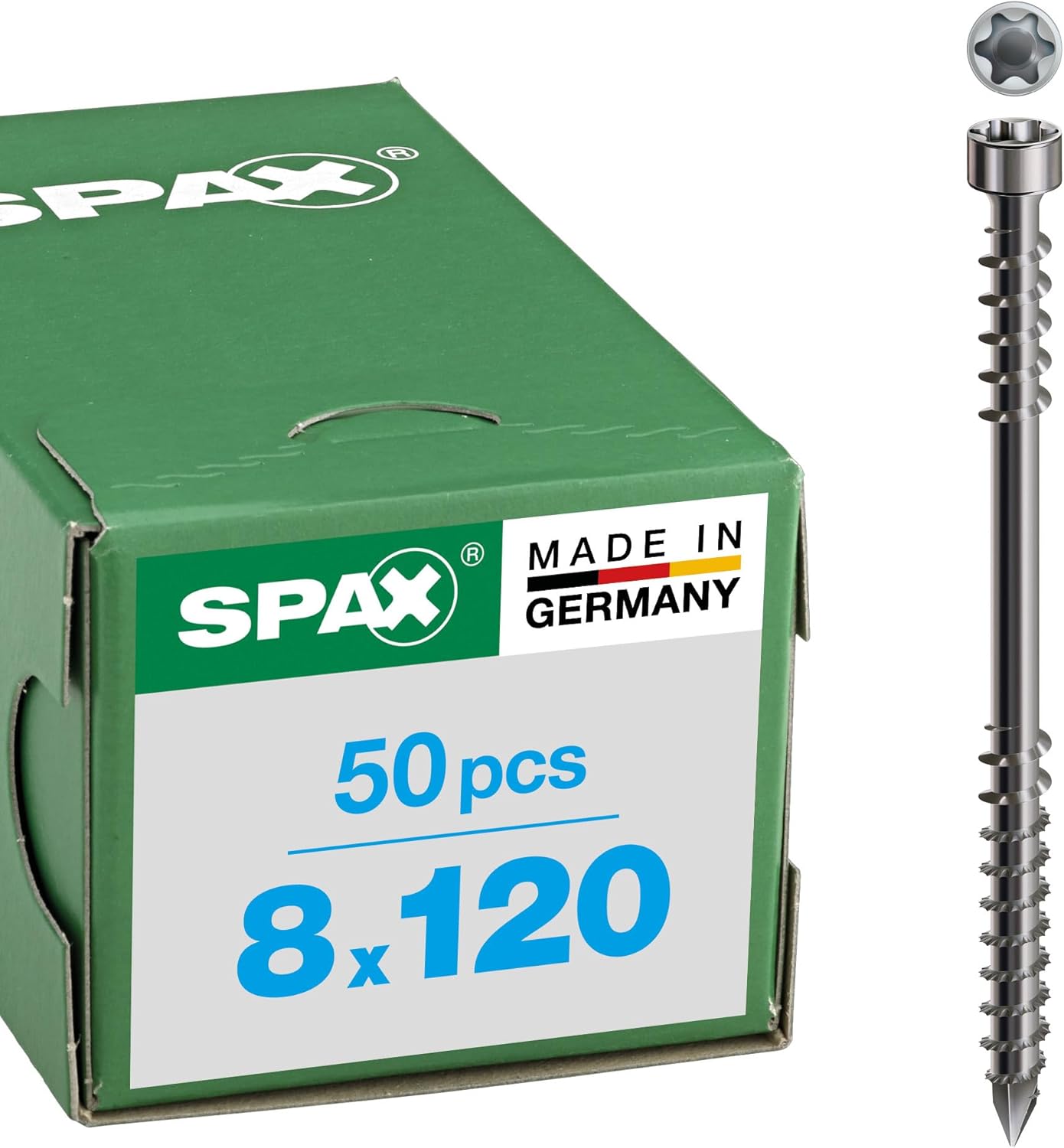 SPaX Way and Bar Cylinder Head, T-Star Plus Cut Fixiergewinde A4 1,4578, 8.0 MM x 120 MM Pack of 50 Stainless Steel, 538000801205