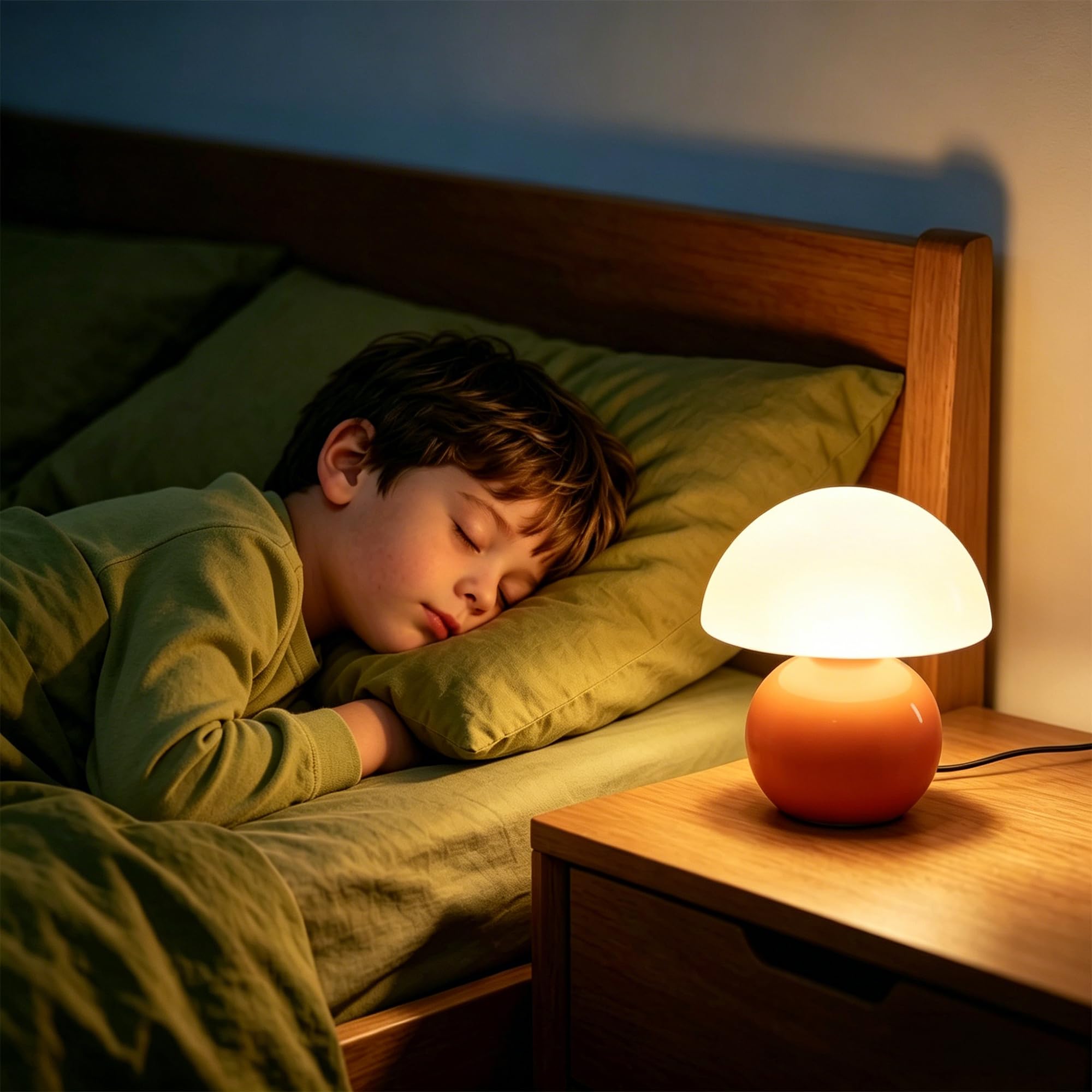 Led Dimmbar Tischleuchte Deko Wohnzimmer, Nachttischlampe Tischlampe, Schlafzimmer Tischlampen, Mushroom Bedside Table Lamp, Keramikbasis Glas Klein Nachtlampe (Orange)