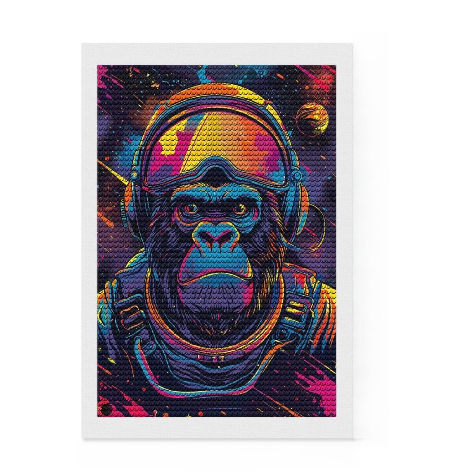 Junmoney Astronaut Space Gorilla Diamond Painting Set 8"x12", Adhesive Canvas, Finish and Display, Office Decor, Birthday Gift, Sparkling Round Gems
