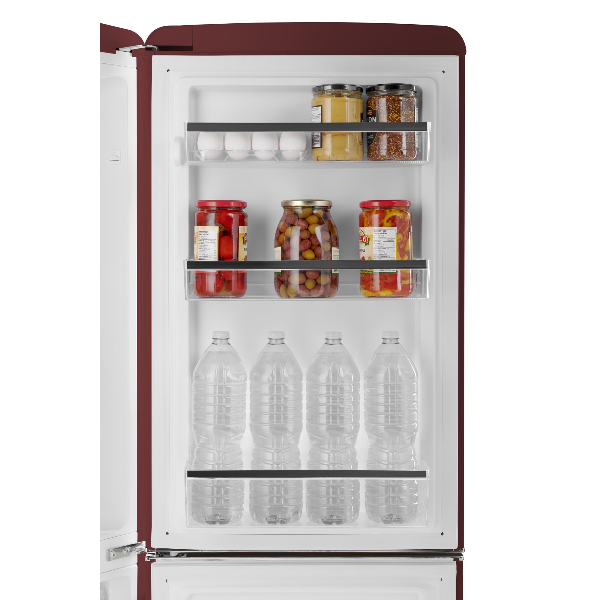 iio 7 Cu Ft Bottom Freezer Retro Refrigerator, Small, With Mini Fridge For Bedroom, 3 Glass Replacement Shelves, LED Light,1 Crisper, 2 Drawers (Red) on Fridge.com - View 6