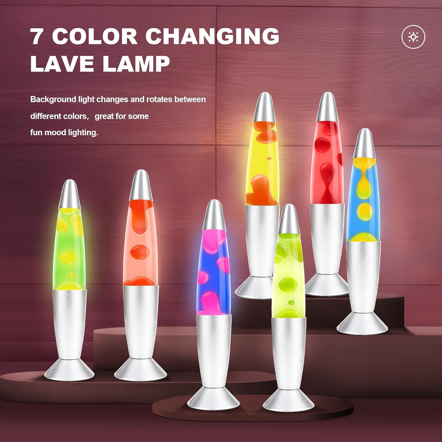 CELLUSTOP Lampa lawowa z ruchem płynnym z woskiem – lampka nocna lawa – lampa magma z ruchem płynu – żarówka w zestawie – przełącznik – 20 W – 34 cm – szkło i aluminium – wielokolorowa LED