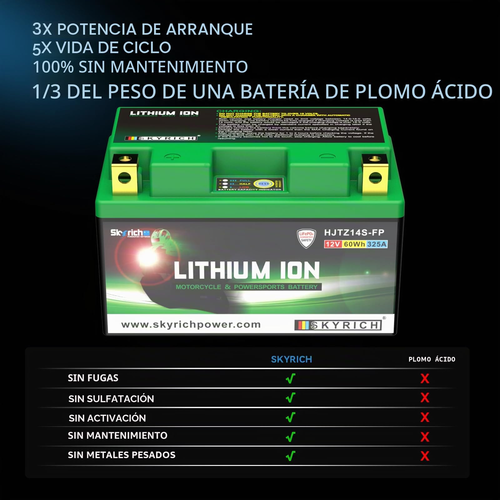 Skyrich HJTZ14S-FP Batería de arranque, VTR SP2