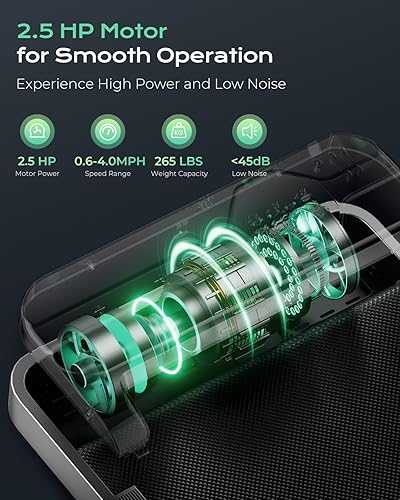 Miniatura 3 de Caminadora portátil para debajo del escritorio con motor de inclinación de 2.5 HP para oficina en casa, capacidad de 265 libras, control remoto LED