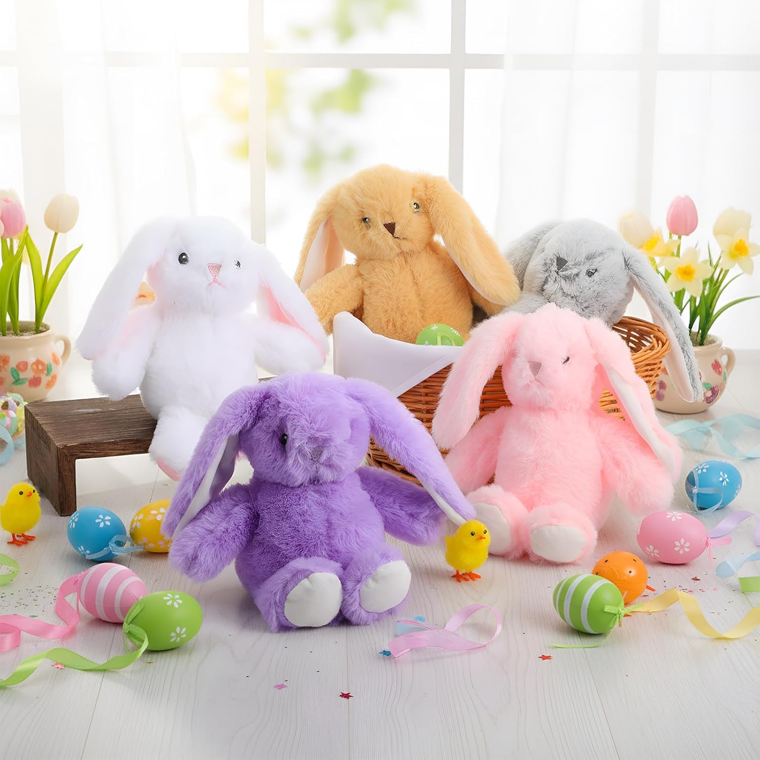 10 Pcs 13.5 Inch Plush Easter Bunny Stuffed Animal 5 Colors Cute Stuffed Bunny Soft Stuff Rabbit Plush Toy Easter Stuff Bunnys Gift for Kids Boys Girls Easters Party Favor