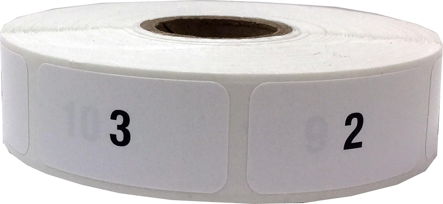 White with Black 1-1000 Consecutive Number Stickers, 3/4 Inch x 1 1/2 Inch Wide, 1 Label per Number, 1000 Total Labels