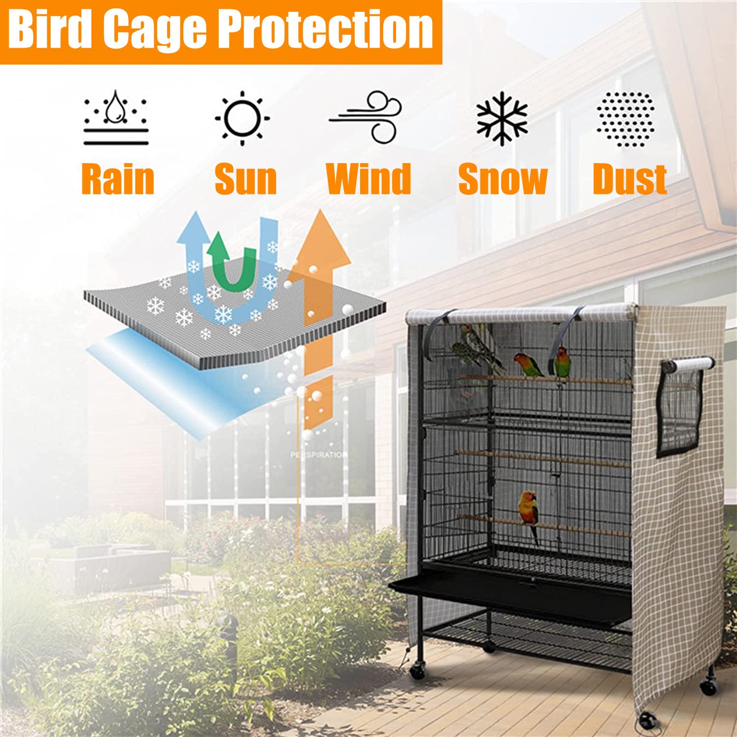 Funda para Jaulas de Pájaros 97x60x130cm Cubierta Grande para Jaula de Pájaros, Cubierta de Jaula de Dormir de Loro, Impermeable Transpirable a Prueba de Polvo y Luz (Tartán Marrón)