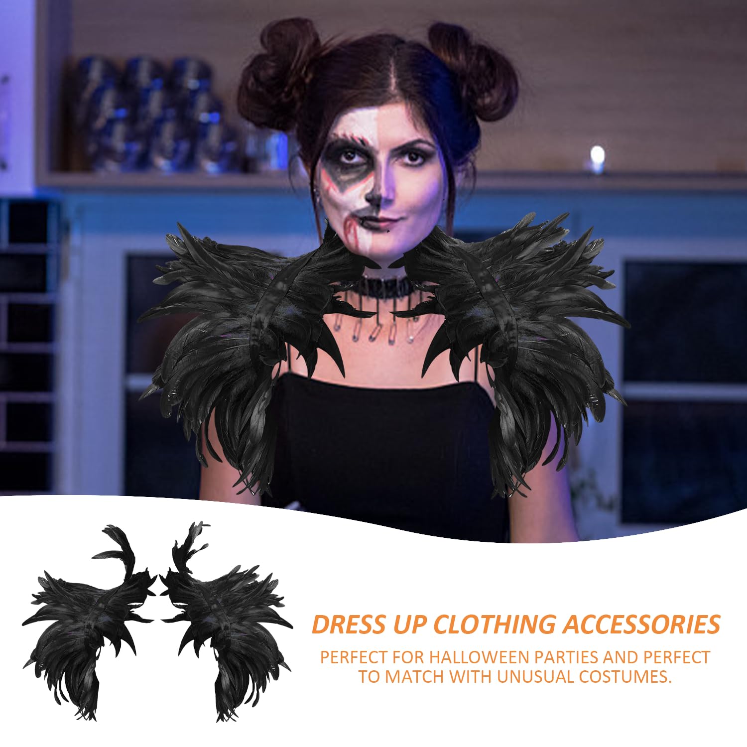 1 mantello a molla con 1 paio di braccialetti a molla, costume da corvo, festa di Halloween, danza, compleanno, carnevale, travestimento, accessorio per costume