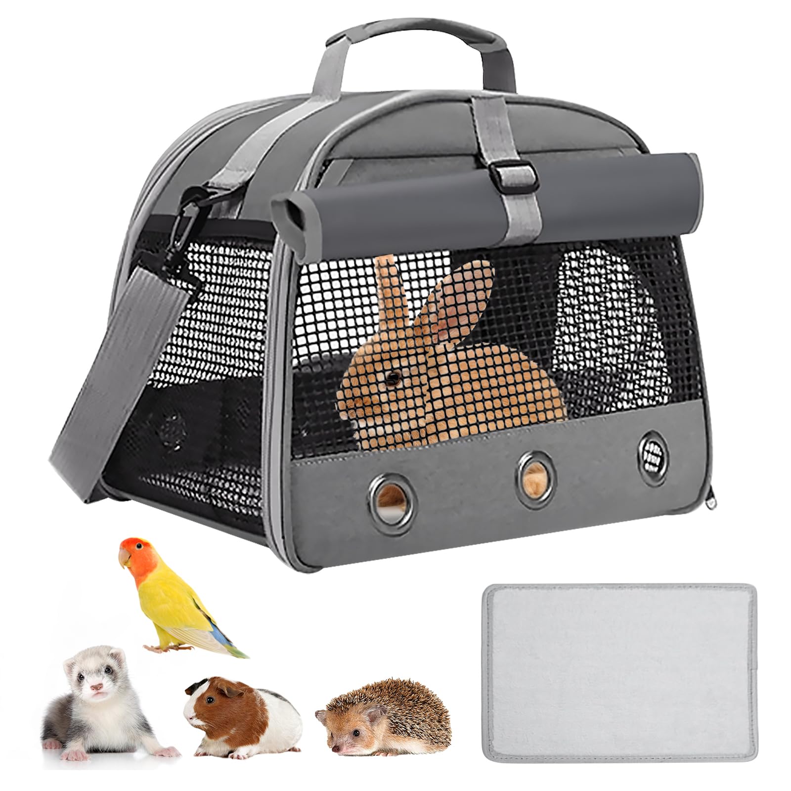Sac De Transport pour Petits Animaux,35x25x23CM Sac De Voyage pour Animal Domestique,Sac De Transport pour Cochon d'Inde pour Lapins,Hamsters,Hérissons,Cochons d'Inde,Petits Animaux Domestiques,Gris