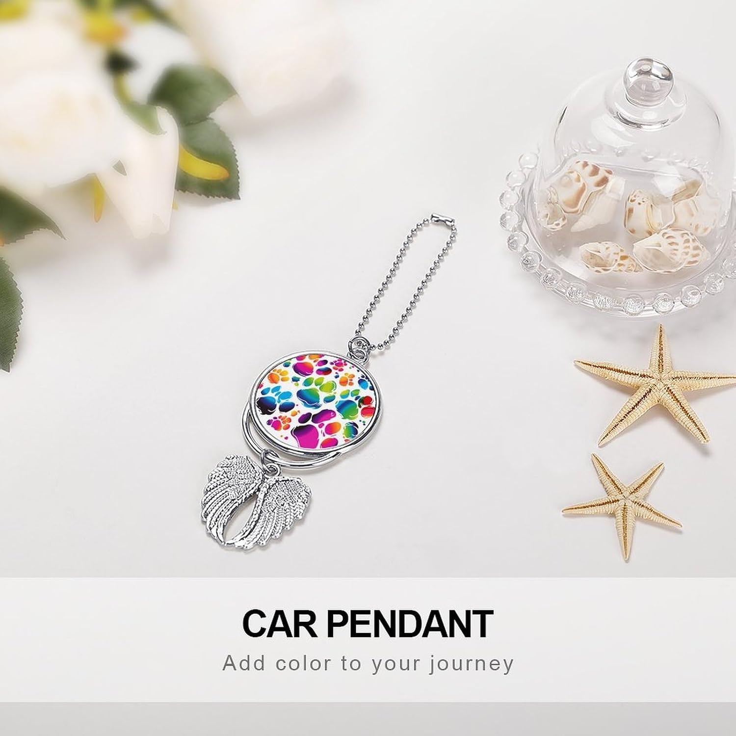 Colorful Dog Paw Print Guardian Angel Car Charm for Rear View Mirror image 4