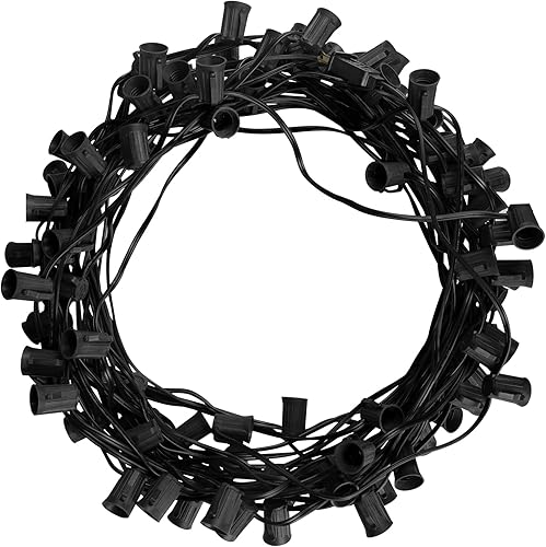 Cadena de luz C9 de 200 pies para enchufe E17 espaciado de 12 pulgadas cadena C9 para exteriores con 100 enchufes paquete de 2 unidades total 200 Cadena de luz C9 de 200 pies para enchufe E17 espaciado de 12 pulgadas cadena C9 para exteriores con 100 enchufes paquete de 2 unidades total 200