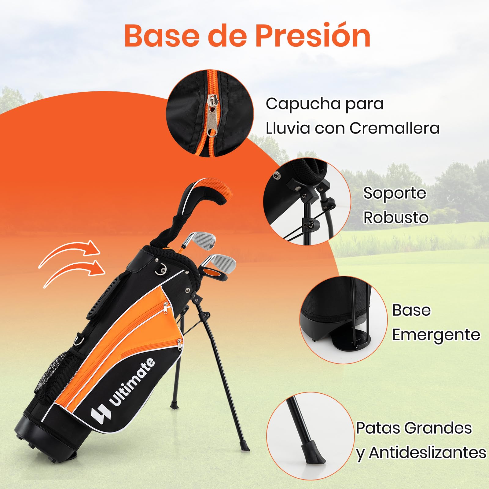 GOPLUS Juego Completo de Palos de Golf para Niños, Incluye 205CC Fairway #3, Hierros #7 y #9, Putter, Funda para la Cabeza, Bolsa de Golf Portátil, para Niños