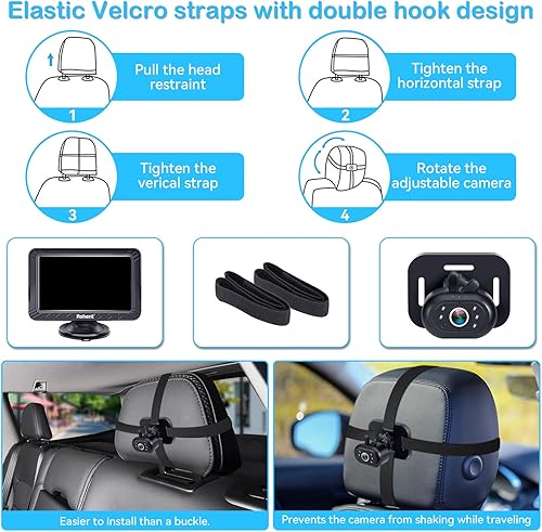 Miniatura 9 de Rohent Cámara de coche para bebé, 5 pulgadas HD 1080P, visión nocturna, fácil instalación, cámara de asiento trasero y orientado hacia adelante,