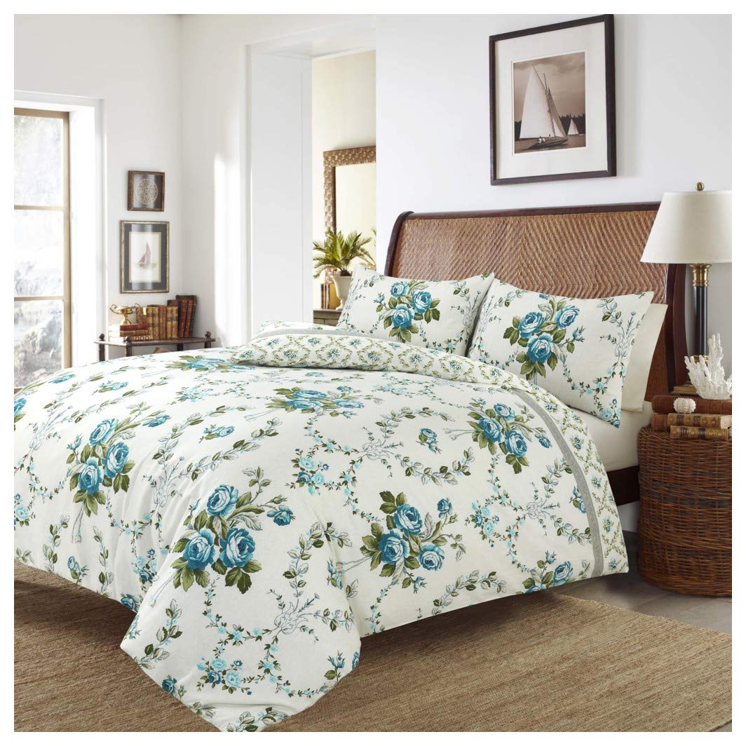Hendem® Olivia Flannelette Duvet Quilt Cover Set Floral Thermal Flannel 100% Brushed Cotton (Teal, King)