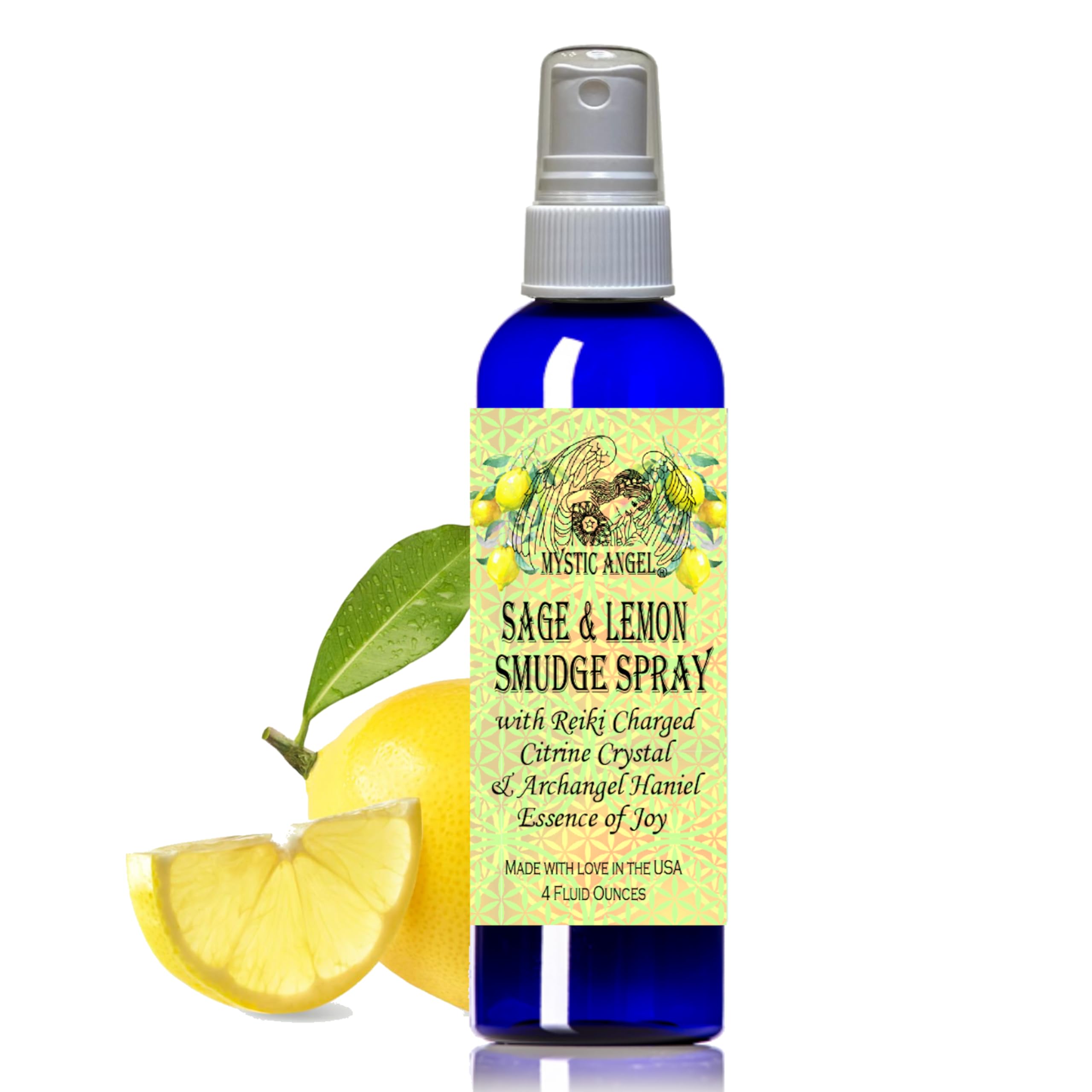 Energizing White Sage & Lemon Smudge Spray (4 oz.) with Reiki Charged Citrine Crystal & Archangel Haniel Essence
