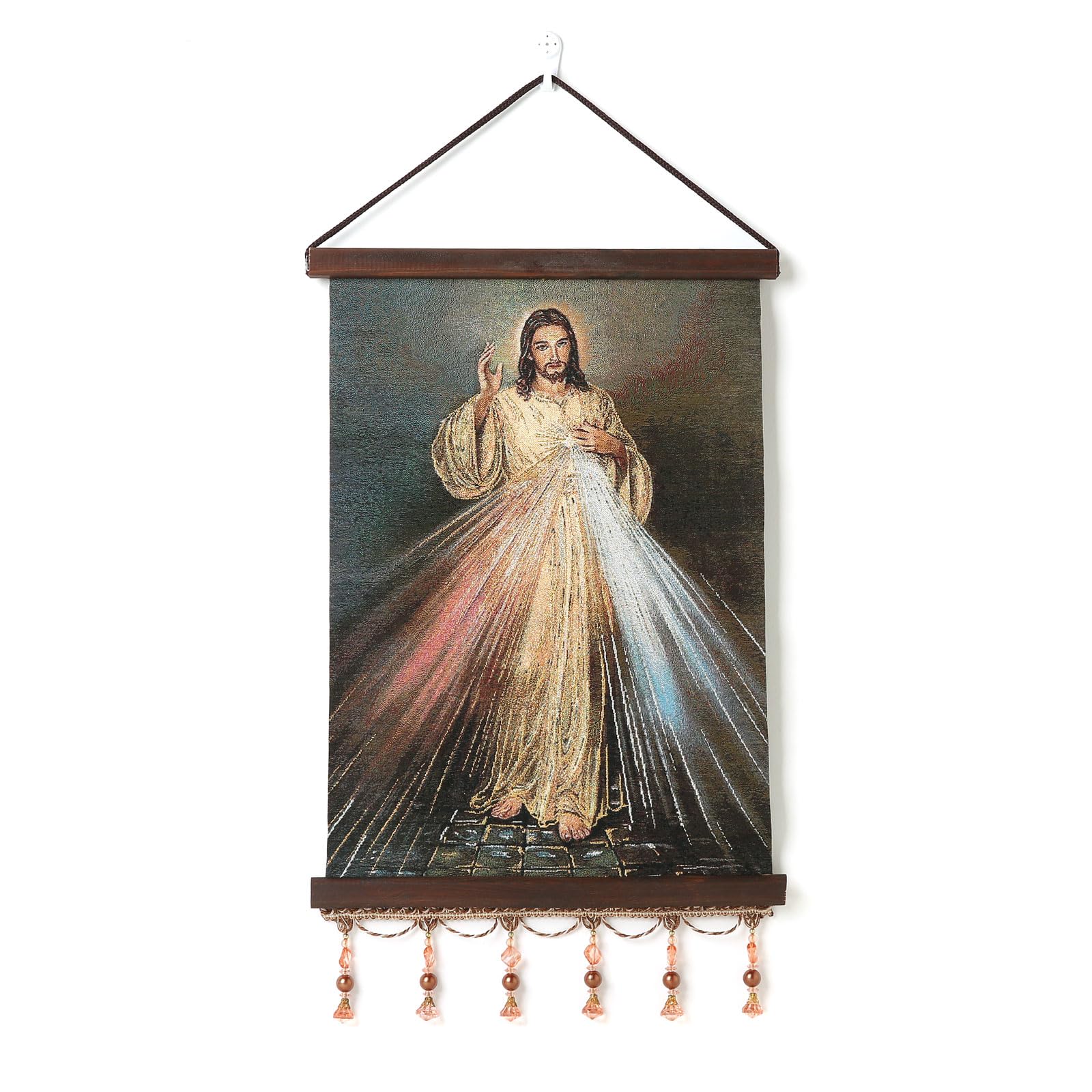 HZMAN Jesus Painting Retro Handmade Weave Wall Art Decor Holy Christ Aesthetic Picture for Living Room Bedroom Wood Framed 17x12 inch