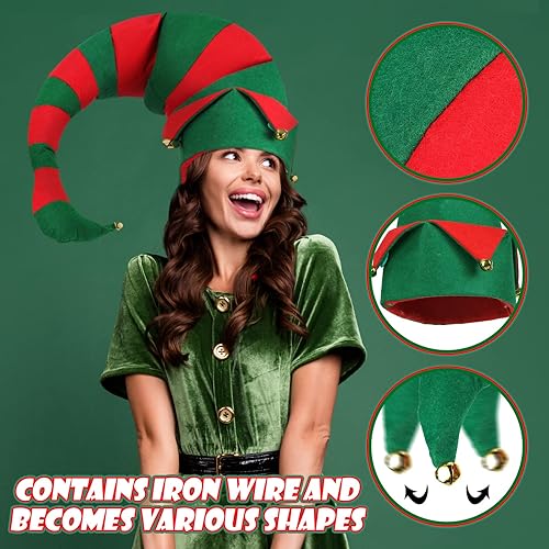 Miniatura 3 de Juego de 4 piezas de disfraz de elfo para mujer, accesorios de Navidad, incluye delantales de elfo, sombrero de fieltro extra largo con campana,
