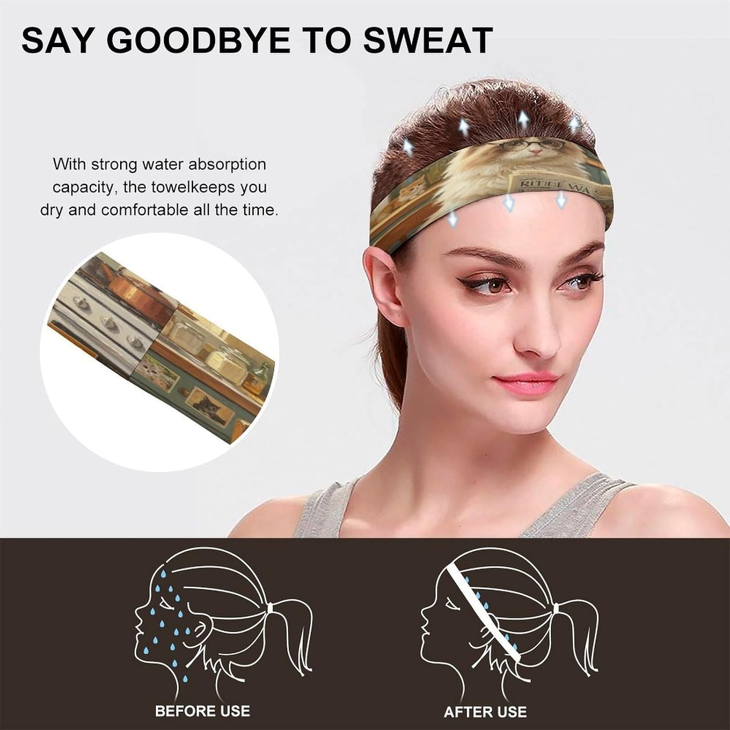 Cat and Newspaper Sports Headband Sweatband Running Headband