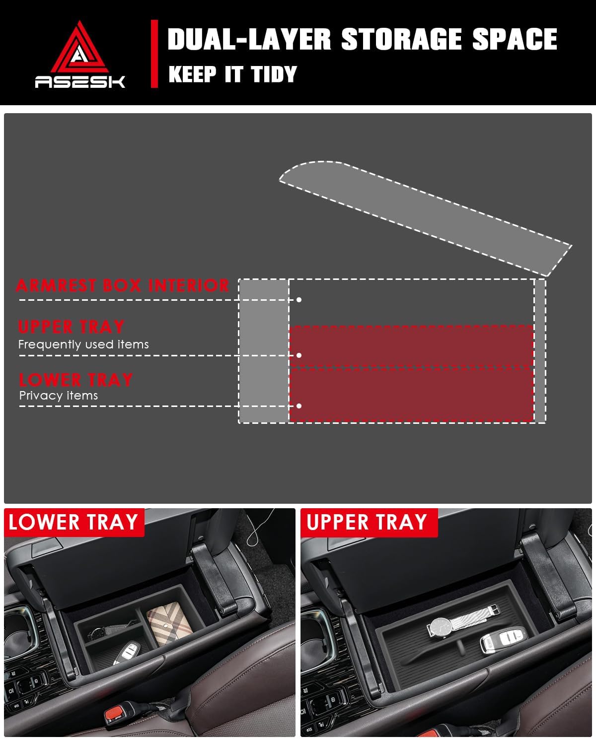 for 2023~2026 L EXUS RX (RX350/RX350h/RX500h) Storage Box Console Organizer Silicone Materials 2PCS Double Layer Center Console Organizer Tray