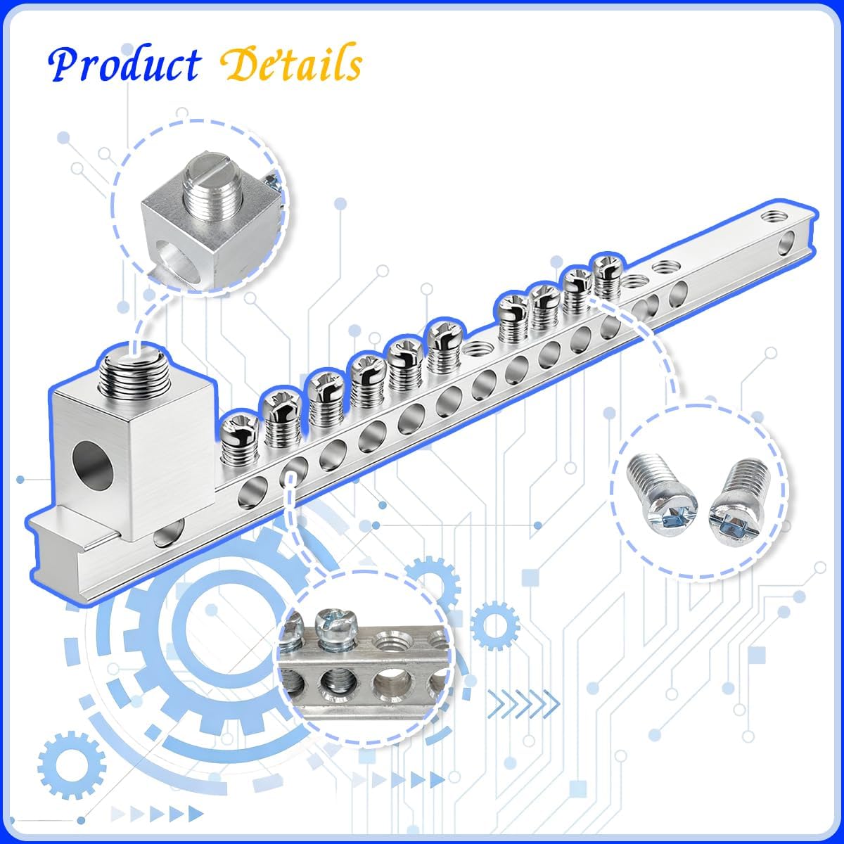 2 Set Ground Bar Kit,Grounding Rod Kit Includes 10 Terminal Positions and Ground Lug,Suitable for Electrical Connections