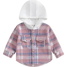 Amiblvowa Toddler Baby Boy Girl Fall Winter Clothes Flannel Hooded Plaid Shirt Jacket Button Down Shacket
