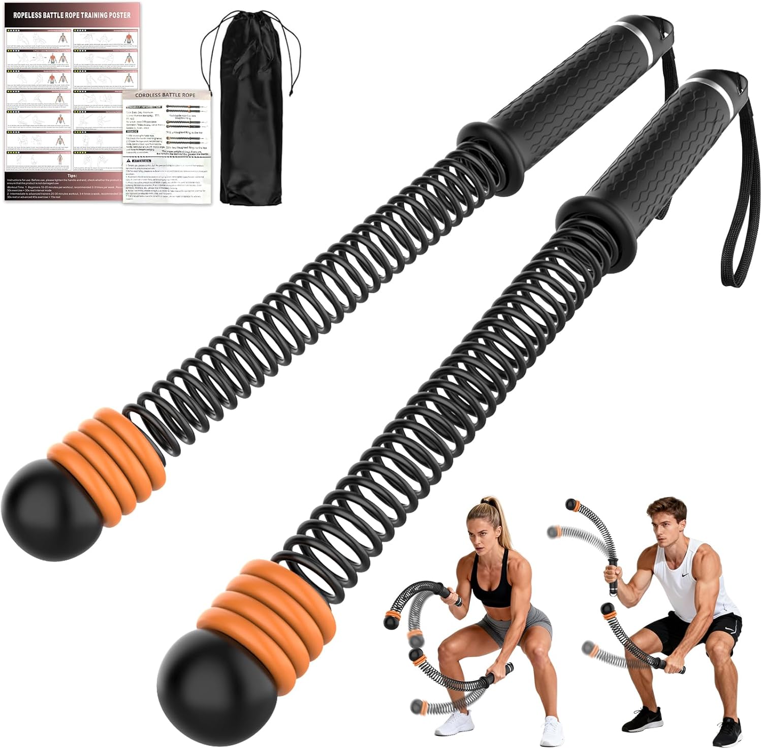 Ropeless Battle Ropes for Home Gym, Portable Cordless with Storage Bag & 8 Adjustable Weight Rings, Heavy Duty Fitness Rope for HIIT, Strength, High Calorie Burn & Low-Impact Cardio for Men & Women