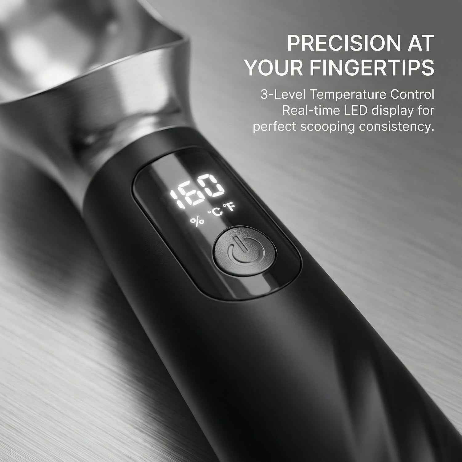 Heated Electric Ice Cream Scoop, Rechargeable USB-C Scooper with 3 Temp Settings & LED Display, 160°F Heating, IPX6 Waterproof for Hard Ice Cream,Gelato,Frozen Yogurt (Black)