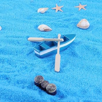 1Sets Mini Wooden Rowboat with Oars   Tiny Canoe Model for Fairy Garden Kits, DIY Dollhouse Decor & Accessories