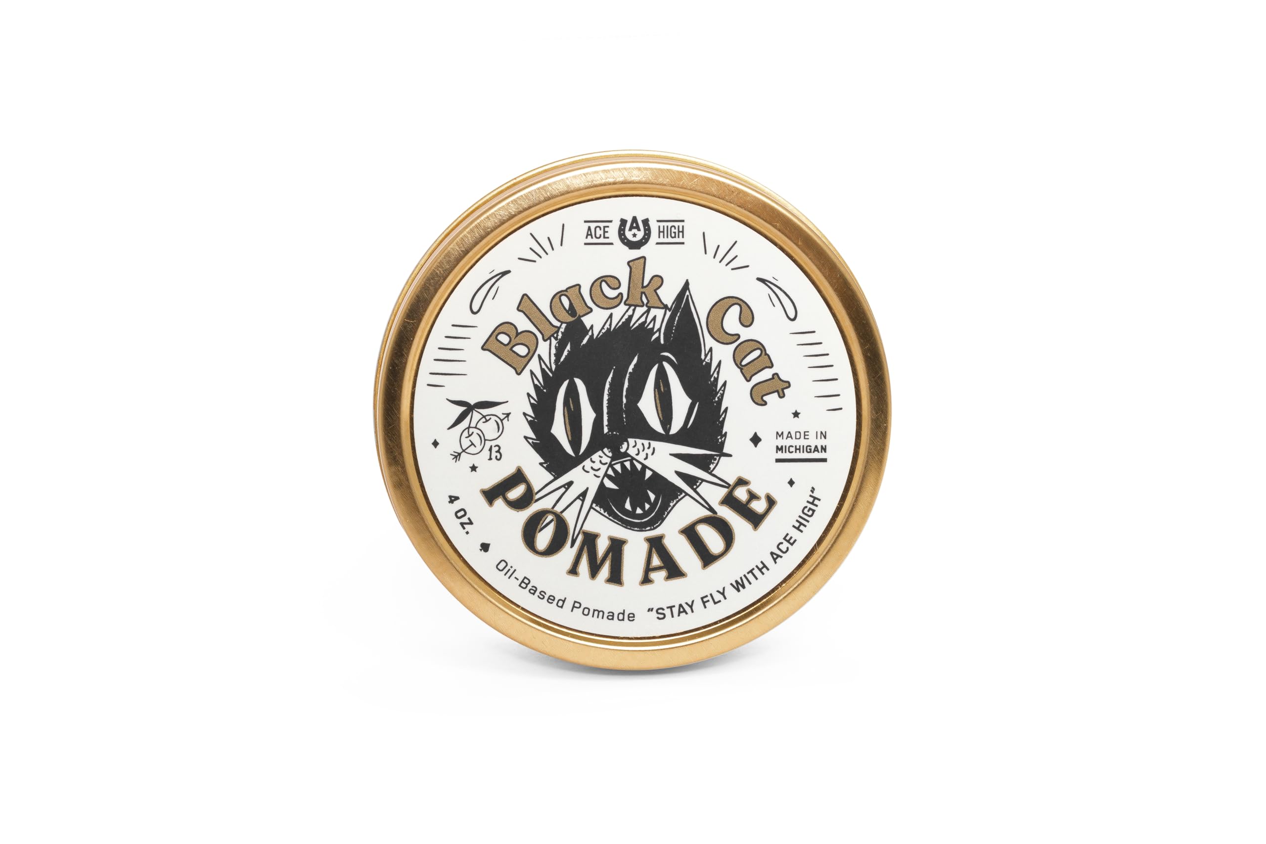 Ace High Black Cat Pomade, Firm Hold, High Shine, Oil Based, Hand Crafted, 4oz