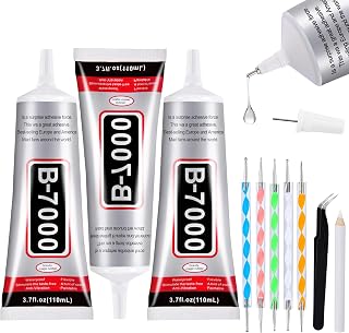 3 PCS 110ml B7000 Glue Clear with Precision Tip, Bedazzling Glue, Rhinestone Glue Set, Craft Glues with 5-Point Pen Tool, Crayon, and Tweezers, Craft Glue is Used for Nails, Jewelry, Shoes