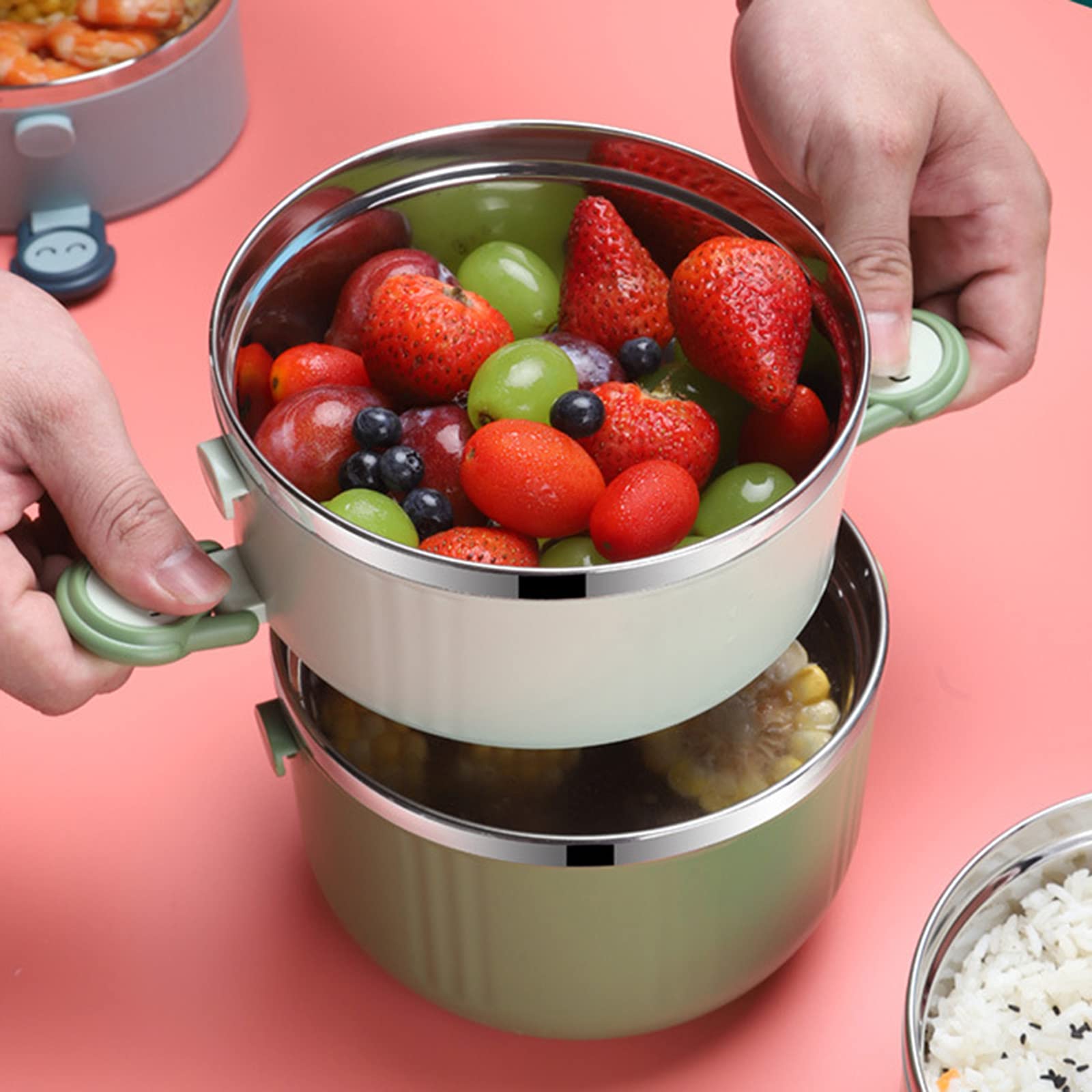 Fiambrera térmica de 4 Niveles con Bolsa para el Almuerzo: Mantiene la Comida Caliente o fría para niños, Adultos, la Escuela, la Oficina, los picnics y los Viajes. Colo