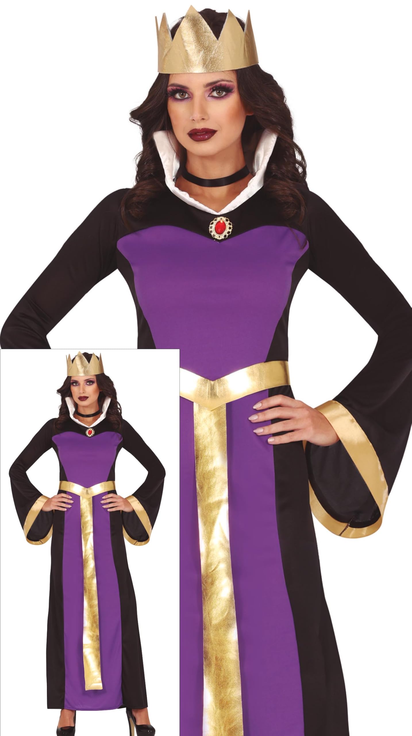 FIESTAS GUIRCA Wicked Queen Women Fancy Dress Costume - Including Queen Crown and Long Purple Queen Dress - Halloween Costumes for Women Size S