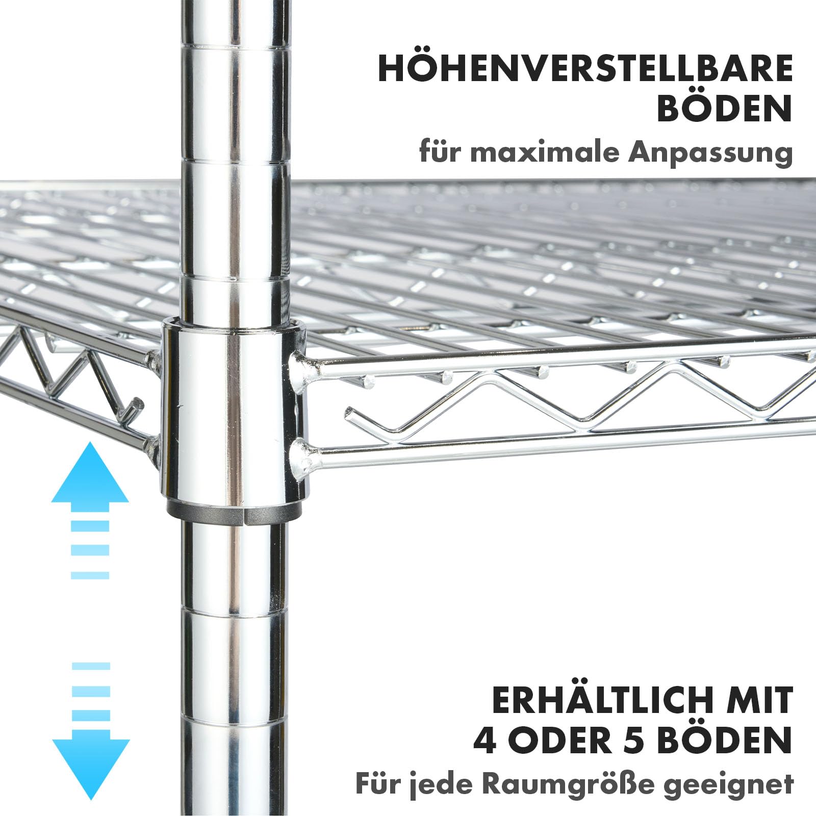 casa pura Schwerlastregal Lagerregal - dekoratives Schraubregal Gitterregal - Metallregal pro Boden bis 150 kg belastbar - Regal aus verchromtem Stahl (4 Böden - 90(B) x60(T) x160(H) cm) Himalaya