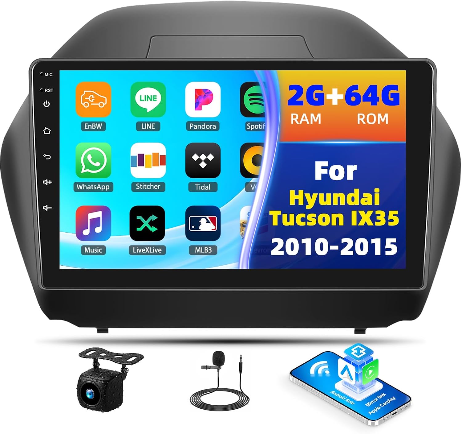 4 Core+64G Car Radio Stereo for Hyundai Tucson IX35 2010-2015,Android 13 Wireless Carplay Android Auto,10.1 Inch Touchscreen Car Radio with GPS WiFi Bluetooth FM/RDS EQ SWC Dual USB/AUX-in