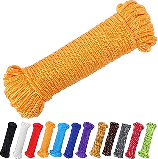 100 ft 1/4 inch (7mm) Polyester Rope (Nylon - Like Durability) Poly Flag Pole Clothes Line Camping Utility Good for Tie Pull Swing Climb Knot (Gold)